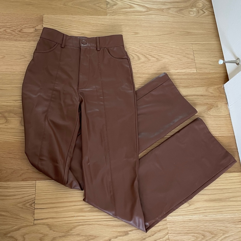 Brown leather Zara pants XS